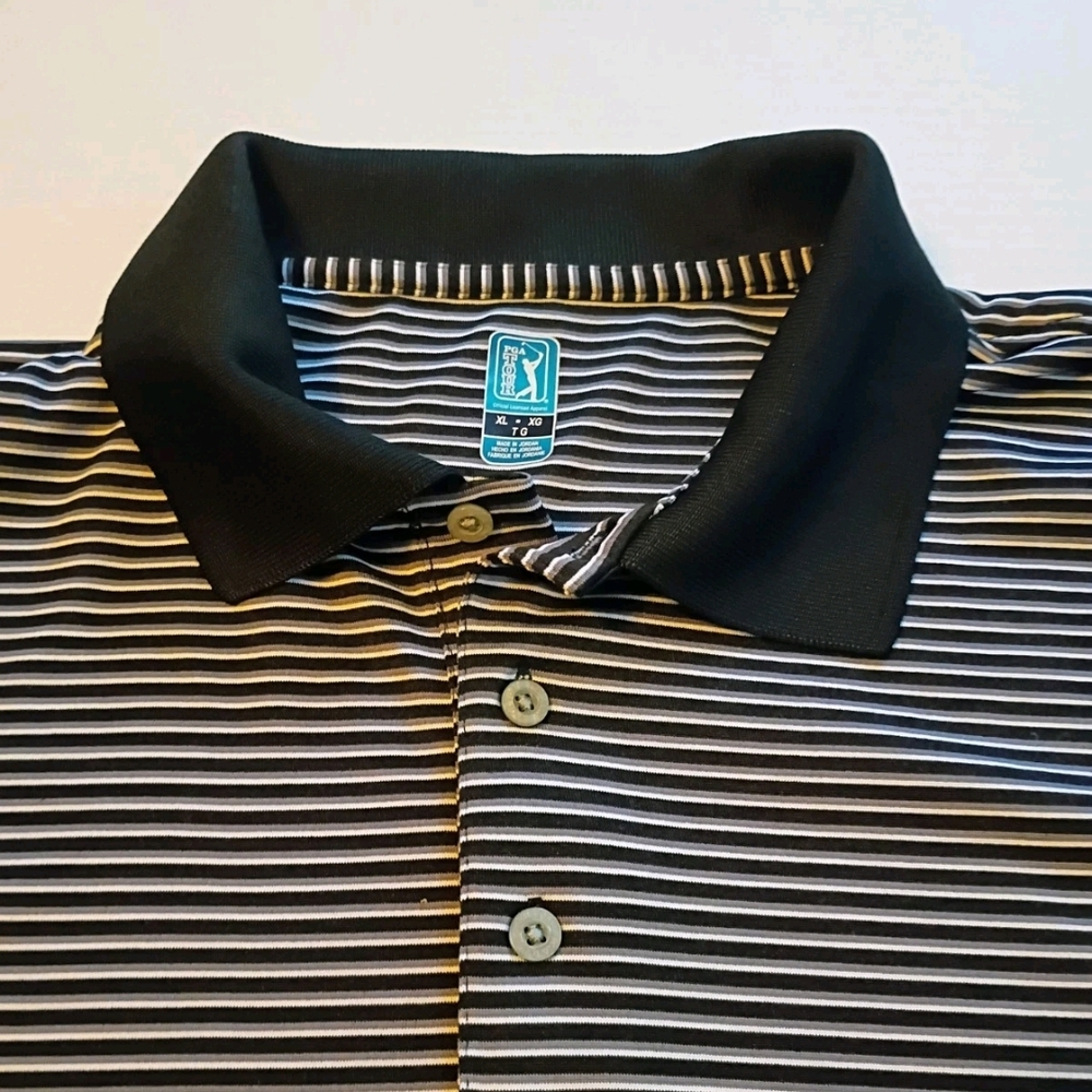 PGA Tour Black and White Striped Polo Shirt